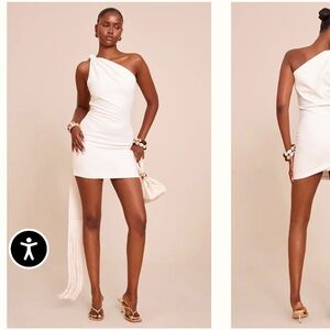 One-Shoulder White Mini Dress with Fringe Detail